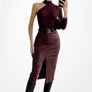 Mango Plum Purple One Shoulder Fitted Knit Sweater Top Size S